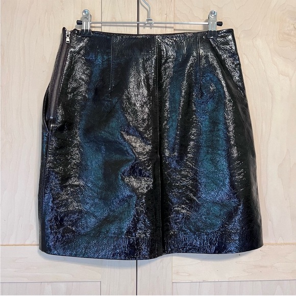 Vintage Jigsaw black  100% goat leather mini skirt front pockets size 4 - Picture 4 of 9